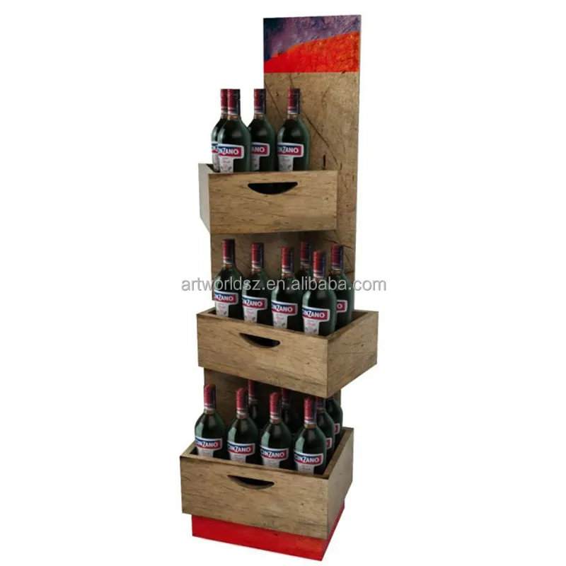 Artworld Displays Custom Logo Retail Supermarket Store Wood Multi Function Rack Wine Shelves Display For Wine Store