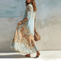 Robe longue imprimée pour femme, manches trois quarts, coupe ample, fente, boutons, idéale pour les vacances, la plage, élégante et tendance