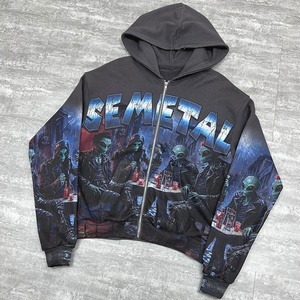 Wholesale Heavy Weight Oversized Cotton Hoodies French Terry Zipper Cropped Hoodie Unisex Custom Print Acid Wash Zip up Hoodie - Product Image 1