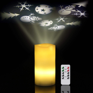 Projecteur de flocons de neige de Noël à piles et à brancher, bougie LED sans flamme, veilleuse avec télécommande pour la décoration de fête - Product Image 1
