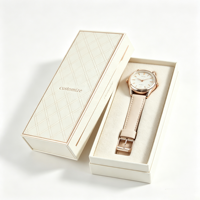 Boîte à montre personnalisée avec logo, motif treillis or rose ivoire, emballage de montre-bracelet pour femme, plateau en velours, deux pièces, luxe