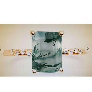 Bague de mariage et de fête en argent sterling 925 plaqué or 18 carats avec agate mousse vert foncé, style vintage, meilleure qualité d'usine - Product Image 5