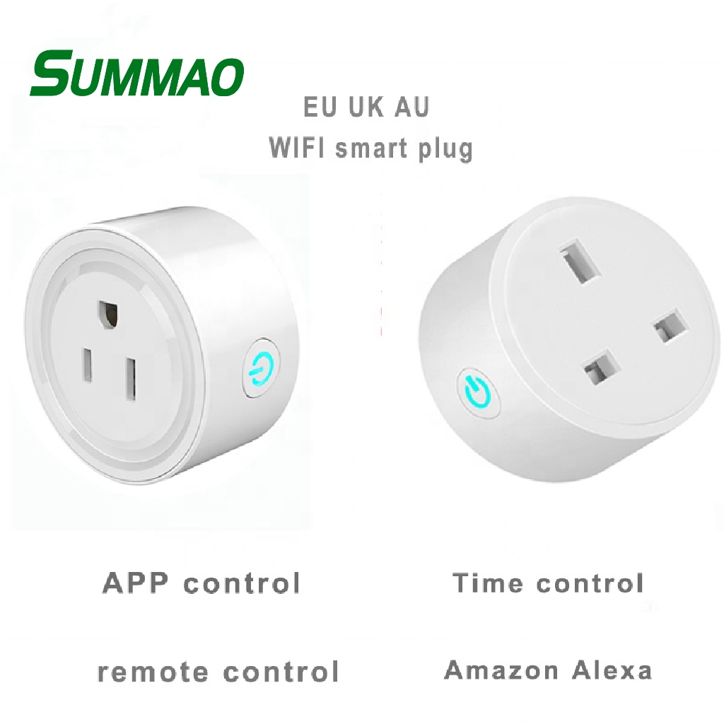 SUMMAO Rumah Pintar Otomatis, Kontrol Jarak Jauh Nirkabel Mini Soket EU UK AU Standar Wifi Plug Cerdas