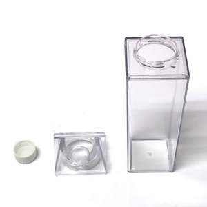 Bpa Free 500Ml Acrylic Reusable Milk Carton Square Plastic Water <b>Bottles</b> With Custom Logo Juice Plastic Cups With Lid - Product Image 1