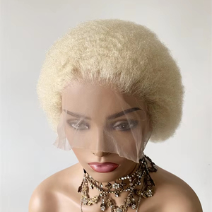 Perruques Lace Front Péruviennes DX279 Blond Naturel Sans Nœuds, Perruque Complète en Dentelle Afro Kinky Curl 613 Blond avec Bonnet pour Tresses au Crochet - Product Image 1