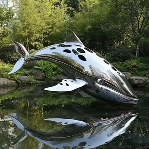 Modern Marine Sculpture Stainless Steel <strong>Whale</strong> <strong>Art</strong> for Garden Water Feature Outdoor Decor - Product Image 4