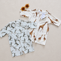 Set Baju Renang Anak Motif Hewan Satu Potong Lengan Pendek Ritsleting Depan Topi Renang Senada Baju Mandi Anak