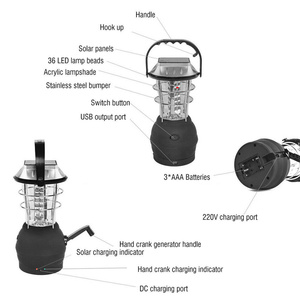 Lanterne solaire LED de camping avec manivelle rechargeable, étanche, lumière d'urgence pour la randonnée et les excursions - Product Image 3