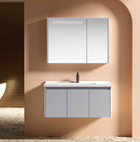 Miroir intelligent LED rectangulaire moderne pour salle de bain, meuble-lavabo en aluminium et bois avec vasque en céramique pour chambres d'hôtel