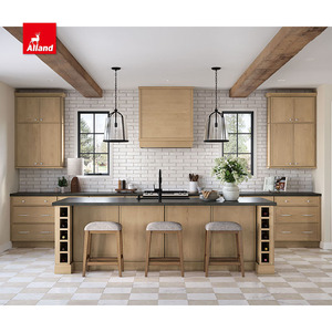 Allandcabinet Armoire de cuisine solide symétrique Portes de style shaker mince avec surplomb de comptoir en quartz noir brillant Isalnd - Product Image 1