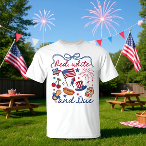 T-shirt unisexe rouge, blanc et bleu pour la révélation de la grossesse du 4 juillet, col rond, manches courtes, impression numérique, pour adulte - Product Image 2