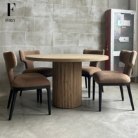 Table à manger ronde en chêne massif FERLY, 4 places, style moderne minimaliste, pour intérieur, maison, hôtel, villa, restaurant