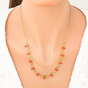 สร้อยคอจี้เชอร์รี่สไตล์ยุโรป ชุบทอง 18K หลายชั้น ดีไซน์ผลไม้ สำหรับงานปาร์ตี้ - Product Image 1