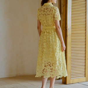 <span class=keywords><strong>Abiti</strong></span> in pizzo massiccio 2025 moda estiva elegante con risvolto monopetto con cintura a maniche corte abito <span class=keywords><strong>Midi</strong></span> - Product Image 2