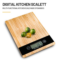 Balance de cuisine numérique en bambou avec écran LCD 5 kg/1 g, planche à découper intégrée, alimentée par piles, pour la cuisine et la pâtisserie domestiques