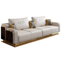 Modernes U-förmiges Ecksofa aus Echtleder mit Latexfüllung und Holzbeinen - Hochwertiges Luxus-Wohnzimmermöbel-Set