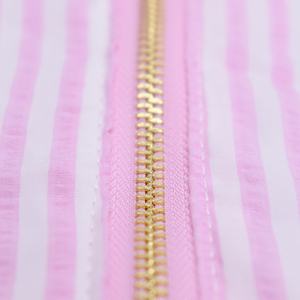 Custom Eco-Friendly Large Cosmetic Organizer Pouch Portable Travel Seersucker Striped <b>Makeup</b> Zipper Soft Handle <b>Storage</b> <b>for</b> - Product Image 5