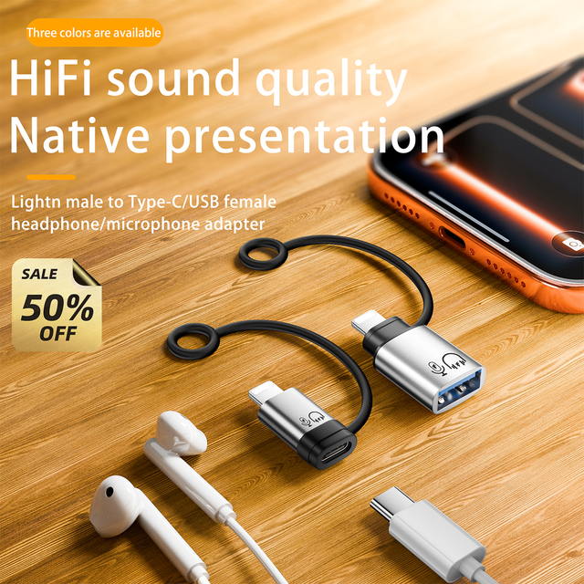 2026 Lightn to USB-C OTG Adapter, HiFi Sound Headphone Connector for IP14/13/12/iPad, Support Lavalier Mic, Keyboard Mouse