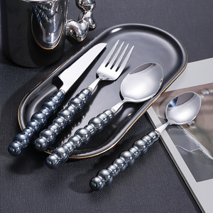 Hàn Quốc ngọc trai ánh gốm dao kéo dĩa đặt bữa ăn tối muỗng nĩa <span class=keywords><strong>Set</strong></span> với gốm xử lý - Product Image 2