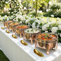 Ensemble de réchauds de luxe 6L en acier inoxydable or rose et verre, pour traiteur de mariage et buffet, modèle Redondo saoudien
