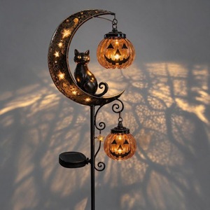 Lámpara Solar de Jardín con Forma de Gato Negro y Luna de Calabaza, Lámpara de Metal para Exteriores, Decoración para Jardín, Patio y Camino - Product Image 2