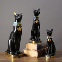 Figurine en résine de chat Bastet de l'Égypte ancienne, style classique européen, noir et or, statue de chat assis pour décoration de table intérieure