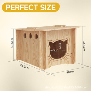 Cross-border wooden pet cat <b>house</b>, solid wood cat <b>bed</b>, all-season wooden detachable cat habitat - Product Image 4