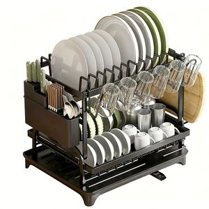 South American Countries Hot Sell 2 Tier Kitchen Organizer Dish Rack <b>Cutlery</b> Drainer <b>Storage</b> Rack Kitchen Dish Drying Rack - Product Image 1