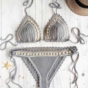 Ensemble de bikini en crochet fait main personnalisé, motif floral, maillot de bain tricoté sexy, ensemble 2 pièces, maillot de bain pour femmes, vêtements de plage - Product Image 4