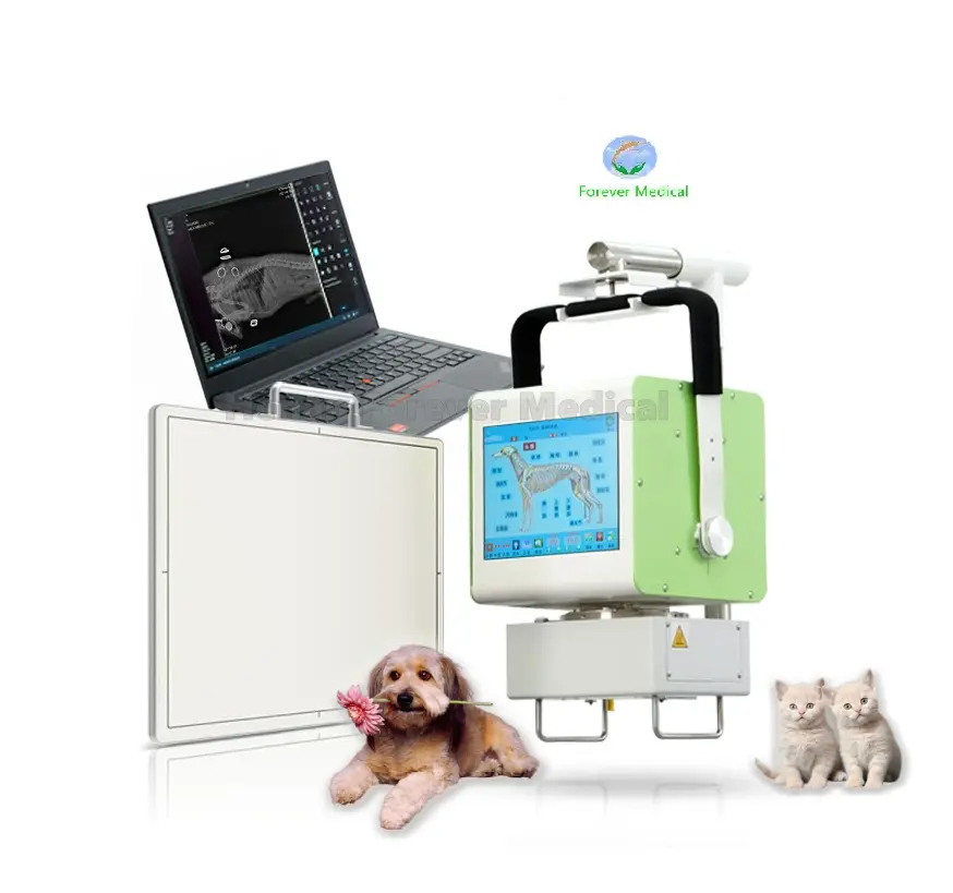 Trole dos animais DR opcional Máquina de raio X digital veterinária portátil DR 5kw médico x ray com tela táctil para a clínica do animal de estimação