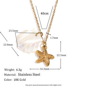 Collana con Ciondolo a Conchiglia in Acciaio Inossidabile Placcato <span class=keywords><strong>Oro</strong></span> 18K, Gioielli Costieri Unici e di Tendenza, Collezione Oceanica, Vendita all'Ingrosso - Product Image 6