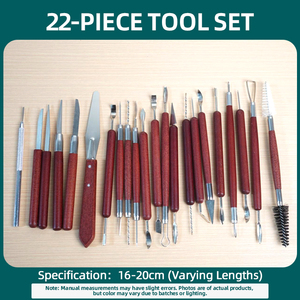 Nouvel ensemble d'outils de poterie DIY Jietai 22 pièces en acier inoxydable avec manche en <span class=keywords><strong>bois</strong></span> de séquoia, comprenant racloir, pointe de perçage, stylo et pelle - Product Image 6