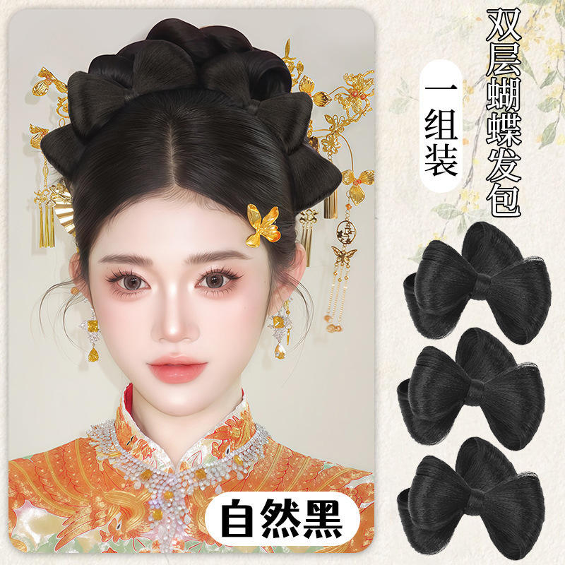 โบว์สองชั้น [สีดำธรรมชาติ] แพ็ก 3 ชิ้น