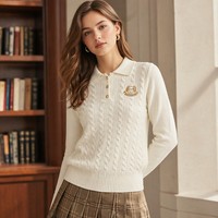Pull en maille à col roulé boutonné pour femme, style preppy, collection hiver, vente en gros