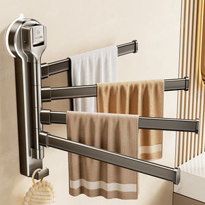 Blue Vine Rotating Towel Rack 4 Bars Suction Mounted Foldable Bathroom Towel Rod - Product Image 2