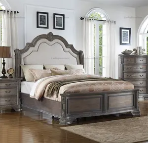 American Antique grey traditional wooden frame bedroom Furniture storage bedroom sets Classic Bedroom