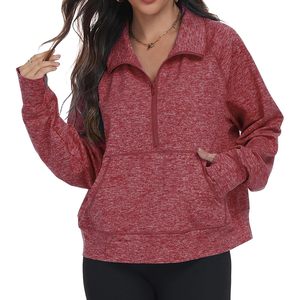 Sudadera de forro polar con media cremallera para mujer, estilo oversize con bolsillo canguro, ropa deportiva para uso diario - Product Image 4