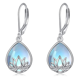 Orecchini a goccia Lotus da donna con pietra simile all'opale, gioielli da indossare tutti i giorni - Product Image 1