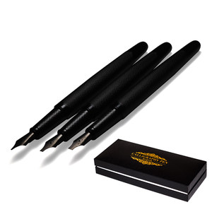 3 pezzi di nuove penne stilografiche nere Samurai in metallo con pennino largo, con pennino inciso per calligrafia <span class=keywords><strong>araba</strong></span> e tibetana, pennino inclinato 123 mm - Product Image 4