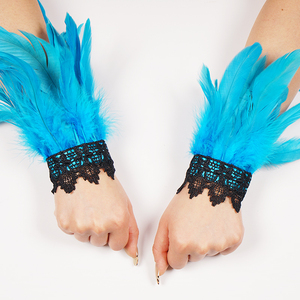 Bracelets de poignet en plumes confortables, paire de gants en dentelle florale gothique, bracelets de poignet en plumes, unisexe pour fête cosplay - Product Image 2