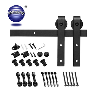 Kit de quincaillerie pour <span class=keywords><strong>porte</strong></span> <span class=keywords><strong>coulissante</strong></span> de grange en acier massif noir, rail de suspension pour <span class=keywords><strong>placard</strong></span>, <span class=keywords><strong>guide</strong></span> de sol, poignées, installation par vis, garantie 1 an - Product Image 1