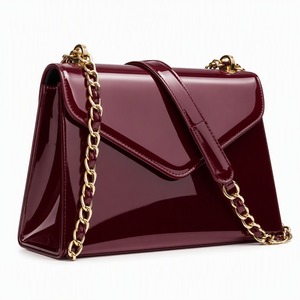 Custom PVC Vintage Fashion Women's Summer Shoulder Bag Glossy Patent Two Chain Straps Cover Closure Handbag