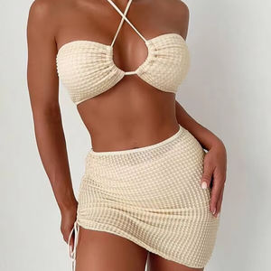 Maillot de bain sexy à col halter, couleur unie, nouvelle collection 2024, avec jupe mi-longue, ensemble trois pièces, maillot de bain séparé pour femmes - Product Image 1