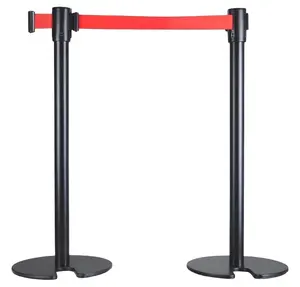 Stackable Retractable Belt Stanchions Airport Queue Manager With Cast Iron Flat Base