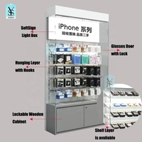 Hautement sélectionné d'occasion nouveaux accessoires de téléphone portable Apple Paipai affichage en verre LED comptoir mural étagère numérique hautes vitrines