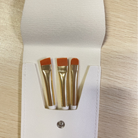 3 buah kuas Perona mata dan kuas eyeliner datar dan tipis dengan tas Pu putih set kuas rias 5 buah