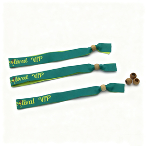 Promotional Product Event Festival Bamboo Bead Polyester Cloth Fabric Woven Wristband with logo Custom