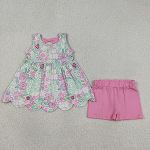 Conjunto de 2 Piezas con Estampado Floral para Bebé Niña, con Lazo Rosa, Ropa de Boutique, Ropa de Verano para Bebés - Product Image 5