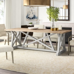 โต๊ะอาหารทรงกากบาทฐานไม้เอล์มโบราณรีไซเคิล - Product Image 6