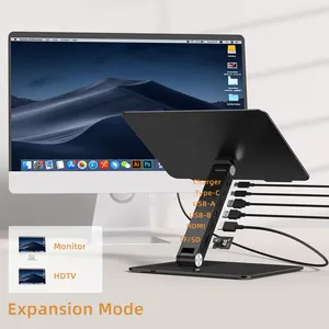 New Arrival 6 In 1 Angle Adjustable Computer Stand With Qi 15w Wireless Charger Ergonomic Folding Laptop Tablet With 4K HDMI